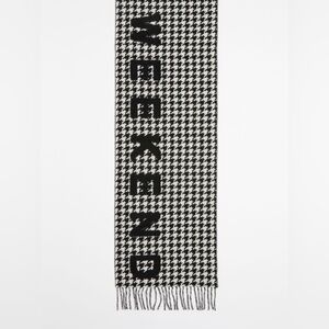 Weekend MaxMara Black Houndstooth Wool Scarf With Logo